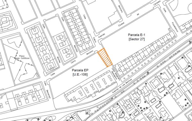 Solar integrado por las parcelas EP y E-1 y el vial intermedio.
