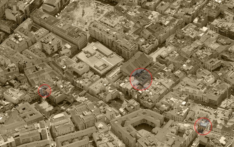 Emplazamiento de las tres actuaciones sobre vista aérea