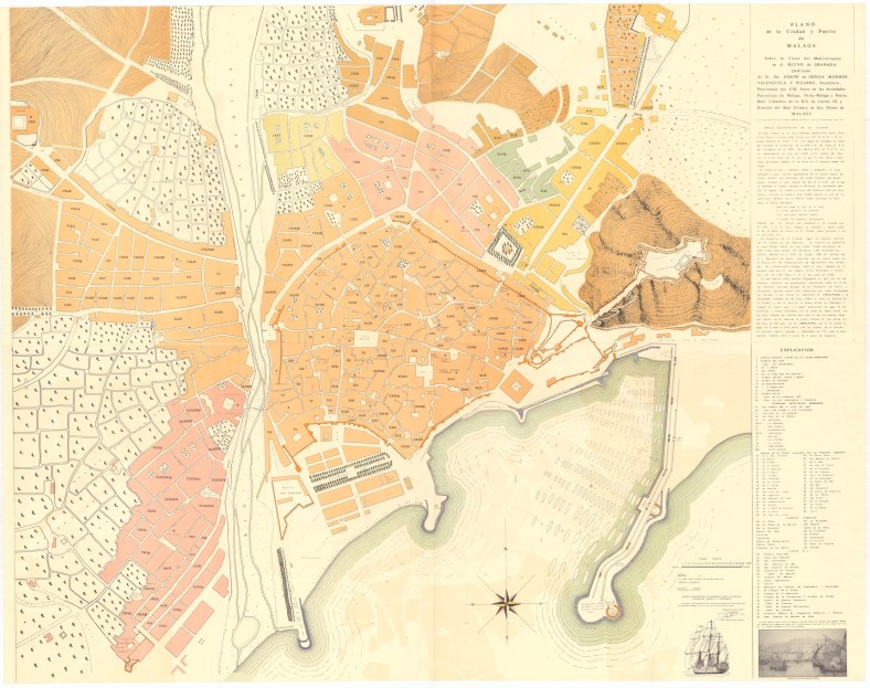 Plano de Málaga levantado en 1791 por Joseph Carrión de Mulas. Copia restituida publicada en 1973