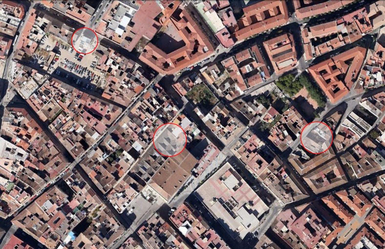 Emplazamiento de las tres actuaciones sobre ortofoto